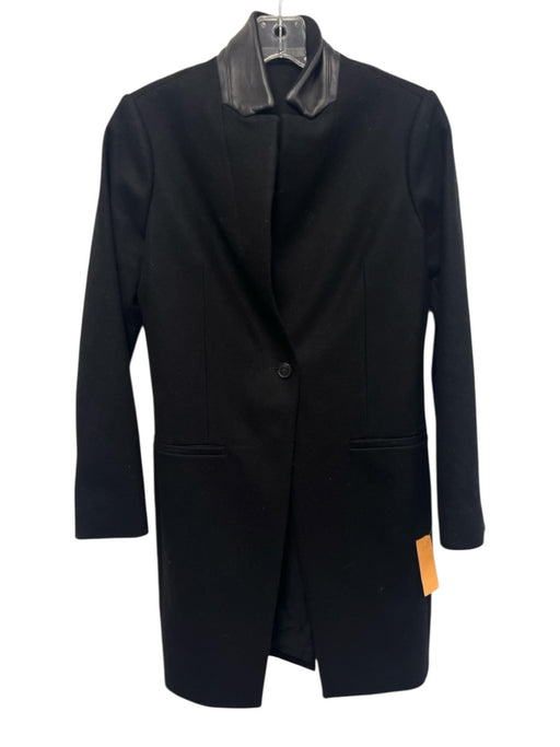 ALLSAINTS Size 4 Black Wool Blend Lamb Leather Long Sleeve One Button Coat Black / 4