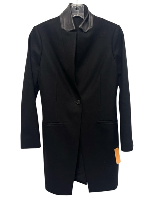ALLSAINTS Size 4 Black Wool Blend Lamb Leather Long Sleeve One Button Coat Black / 4