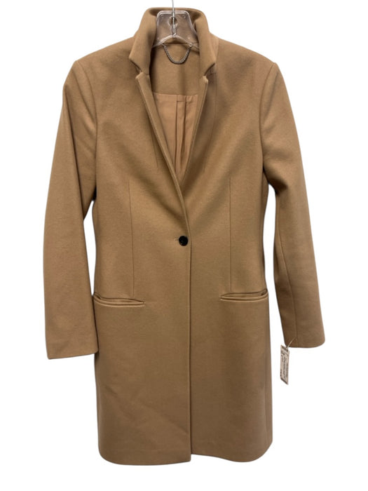 ALLSAINTS Size 4 Tan Brown Wool Blend Goat Skin One Button Welt Pocket Coat Tan Brown / 4