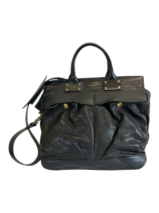 Rag & Bone Black Leather Top Handle Pockets Zip Close Crossbody Strap Bag Black / Large