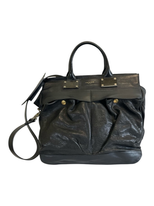 Rag & Bone Black Leather Top Handle Pockets Zip Close Crossbody Strap Bag Black / Large