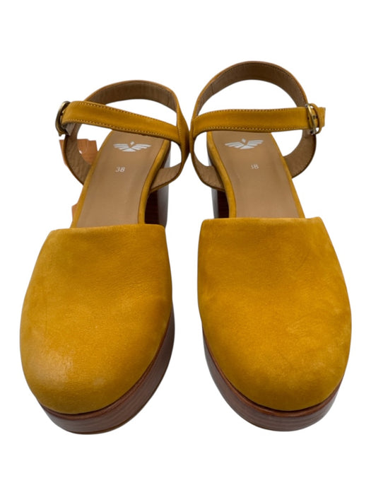 Mabel & Moss Shoe Size 38 Mustard Yellow Leather Upper Suede Ankle Strap Sandals Mustard Yellow / 38