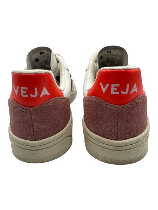 Veja Shoe Size 7 Red & White Leather Upper Almond Toe Logo Lace Panel Sneakers Red & White / 7