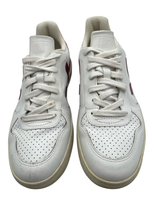 Veja Shoe Size 7 Red & White Leather Upper Almond Toe Logo Lace Panel Sneakers Red & White / 7