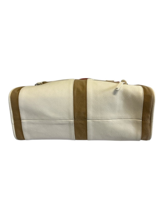 Hogan Beige, White & Orange Canvas & Leather Patent Accents Zip Top Tote Bag Beige, White & Orange