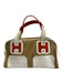 Hogan Beige, White & Orange Canvas & Leather Patent Accents Zip Top Tote Bag Beige, White & Orange