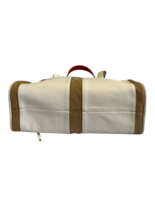 Hogan Beige, White & Orange Canvas & Leather Patent Accents Zip Top Tote Bag Beige, White & Orange
