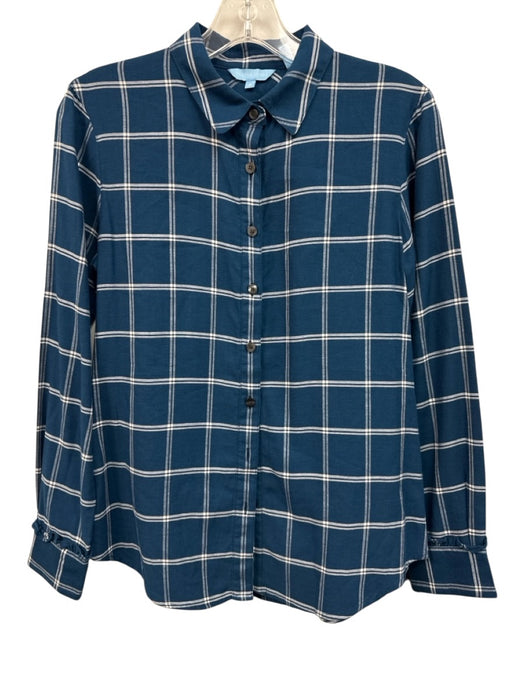 Draper James Size 2 Blue & White Cotton Blend Plaid Flannel Long Sleeve Top Blue & White / 2