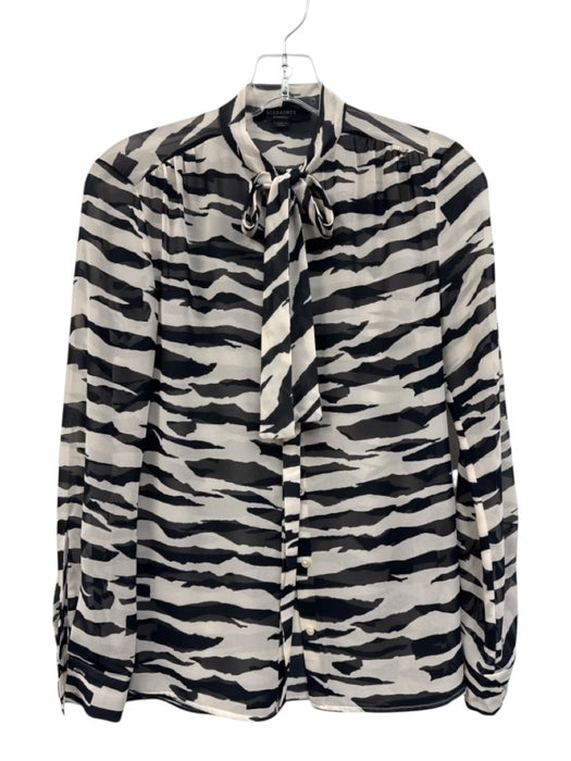 ALLSAINTS Size XS Cream & Black Polyester Animal Stripe Sheer Button Up Top Cream & Black / XS