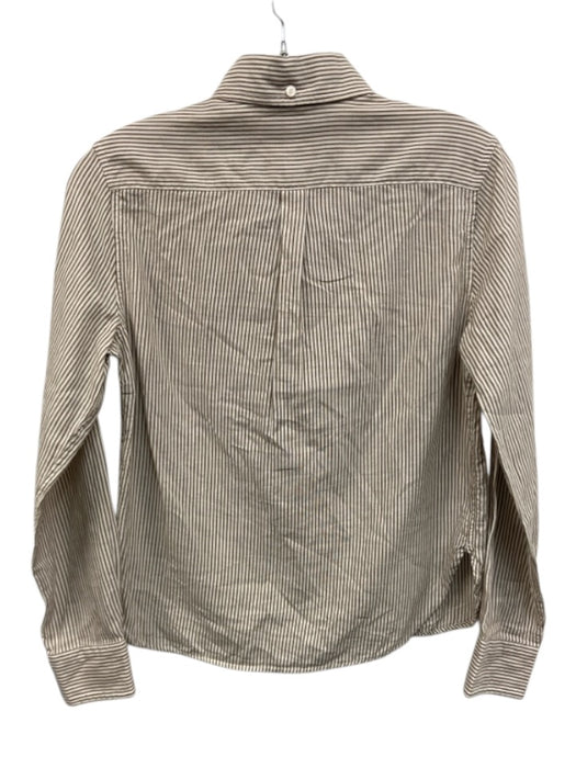 Buck Mason Size XS White & Brown Cotton Blend Striped Long Sleeve Shirt Top White & Brown / XS