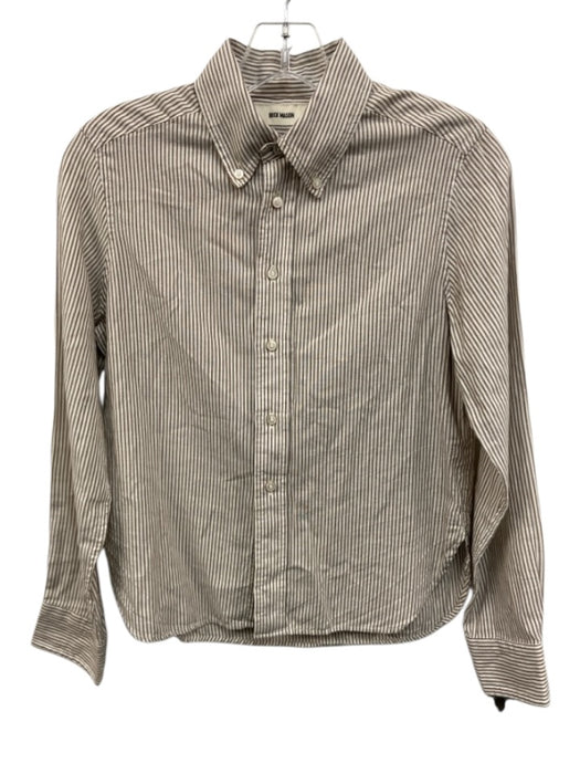 Buck Mason Size XS White & Brown Cotton Blend Striped Long Sleeve Shirt Top White & Brown / XS