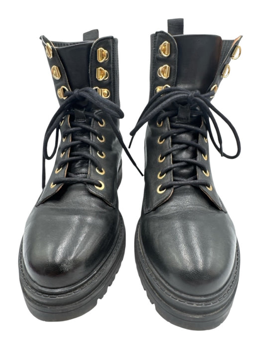 Sezane Shoe Size 39 Black Leather Upper Combat Lace Up Lug Sole Ankle Boots Black / 39