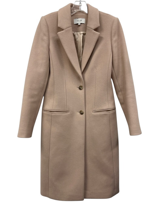Reiss Size 4 Cream Pink Beige Wool Blend Button Front Darted Slit Pocket Coat Cream Pink Beige / 4