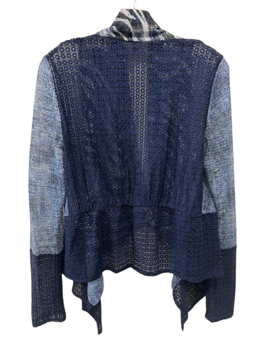 Alberto Makali Size S Blue Polyester Perforated Zebra Print Open Front Sweater Blue / S