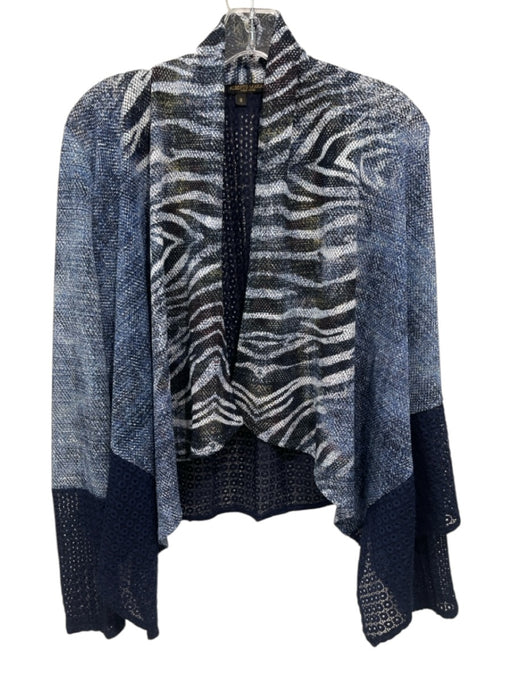 Alberto Makali Size S Blue Polyester Perforated Zebra Print Open Front Sweater Blue / S
