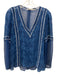 Alice + Olivia Size M Blue V Neck Crochet Trim Sheer Detail Top Blue / M
