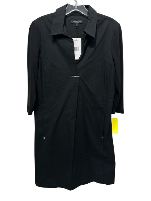 Lafayette 148 Size 5 Black Cotton & Nylon 3/4 Sleeve Embellished Pockets Dress Black / 5