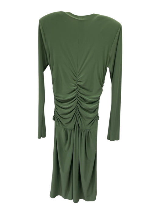 Norma Kamali Size S/38 Green Polyester V Neck Long Sleeve Shirred Dress Green / S/38