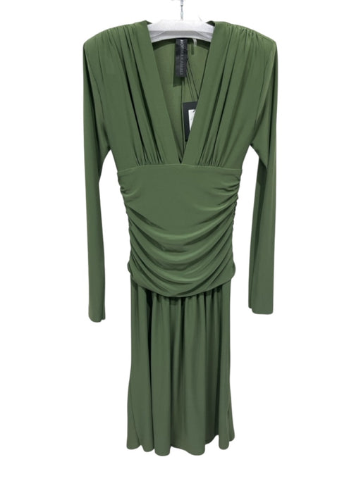 Norma Kamali Size S/38 Green Polyester V Neck Long Sleeve Shirred Dress Green / S/38