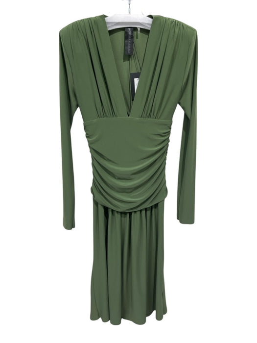 Norma Kamali Size S/38 Green Polyester V Neck Long Sleeve Shirred Dress Green / S/38