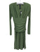 Norma Kamali Size S/38 Green Polyester V Neck Long Sleeve Shirred Dress Green / S/38