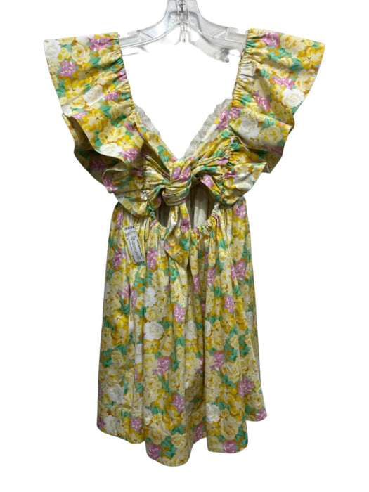 For Love & Lemons Size S Yellow, Purple & Green Viscose Blend Floral Dress Yellow, Purple & Green / S