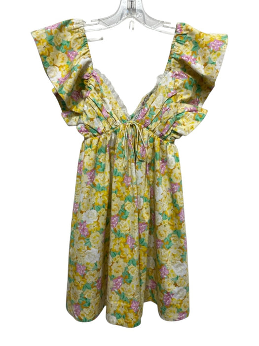 For Love & Lemons Size S Yellow, Purple & Green Viscose Blend Floral Dress Yellow, Purple & Green / S