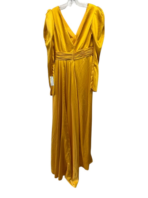 Mac Duggal Size 8 Golden Yellow Polyester Long Sleeve Surplice Pleat Detail Gown Golden Yellow / 8