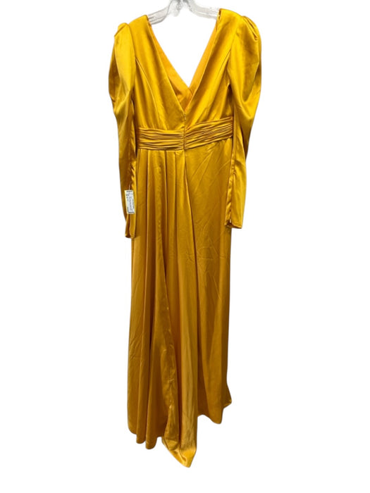 Mac Duggal Size 8 Golden Yellow Polyester Long Sleeve Surplice Pleat Detail Gown Golden Yellow / 8