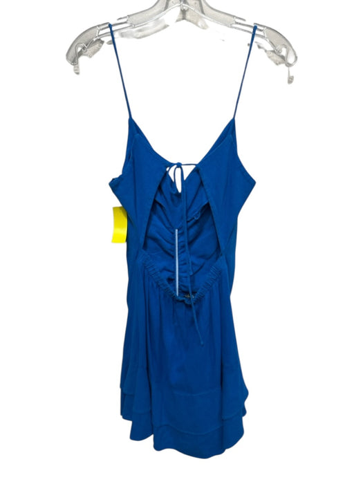 Zara Size S Blue Linen Blend Ruched Front Mini Cut Out back Dress Blue / S