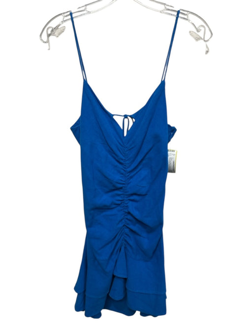 Zara Size S Blue Linen Blend Ruched Front Mini Cut Out back Dress Blue / S