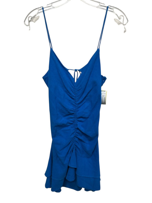 Zara Size S Blue Linen Blend Ruched Front Mini Cut Out back Dress Blue / S