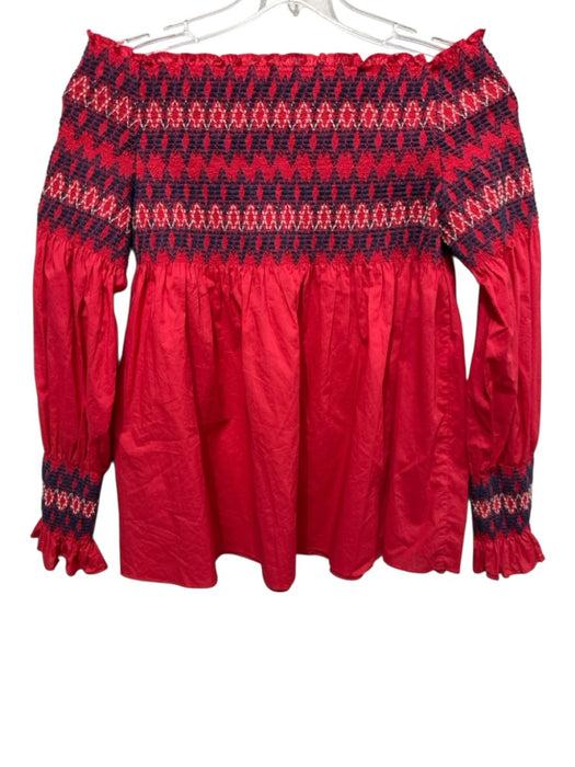 Maje Size Est S Red Polyester Smocked Off Shoulder Long Sleeve Top Red / Est S