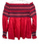 Maje Size Est S Red Polyester Smocked Off Shoulder Long Sleeve Top Red / Est S