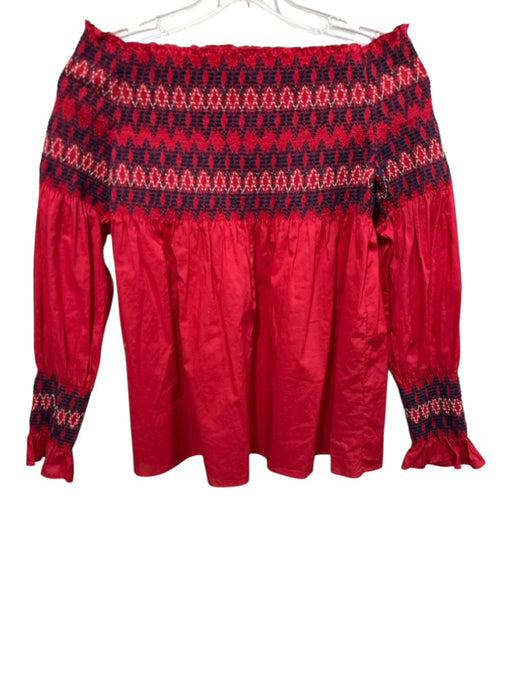 Maje Size Est S Red Polyester Smocked Off Shoulder Long Sleeve Top Red / Est S