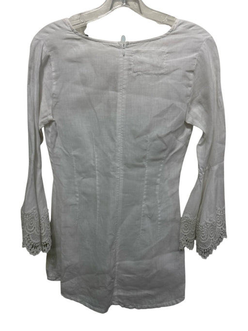 Claudio Milano Size XS White Linen V Neck Zip Back Lace Cuffs High Low Hem Top White / XS