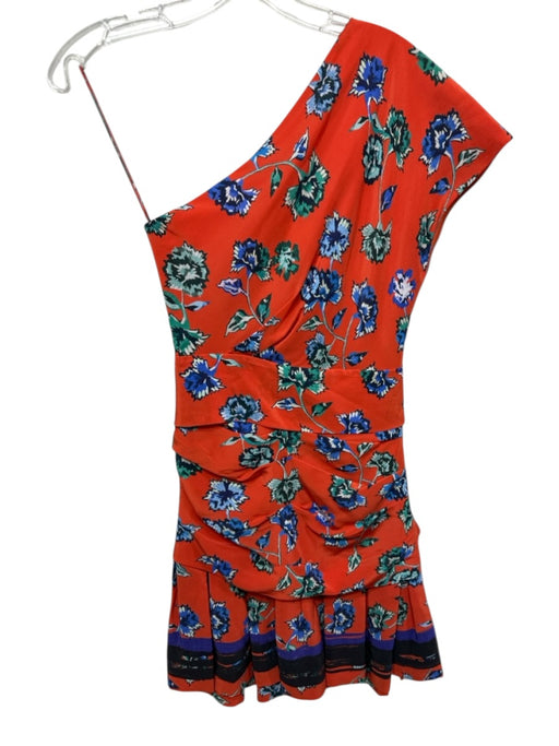 Derek Lam 10 Crosby Size 0 Orange & Multi Silk Mini Floral Print Zip Close Dress Orange & Multi / 0
