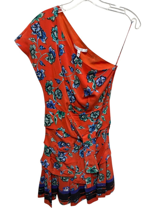Derek Lam 10 Crosby Size 0 Orange & Multi Silk Mini Floral Print Zip Close Dress Orange & Multi / 0