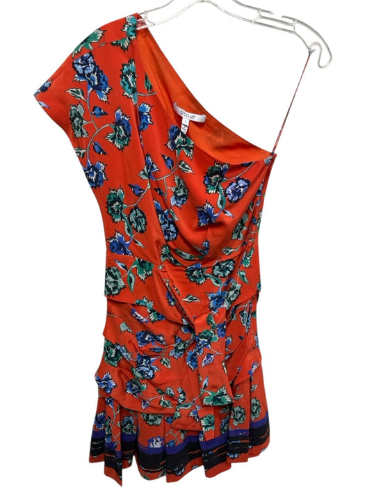 Derek Lam 10 Crosby Size 0 Orange & Multi Silk Mini Floral Print Zip Close Dress Orange & Multi / 0