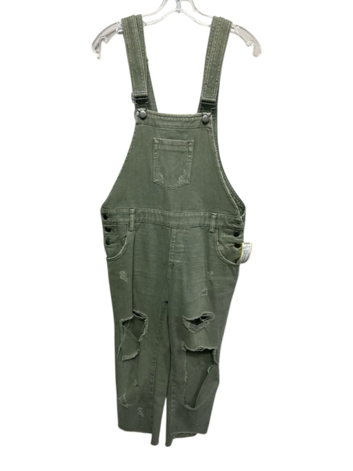 ONE X ONETEASPOON Size 27 Army Green Cotton Suspenders Ripped Knee Jumpsuit Army Green / 27