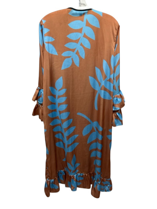 Lobo.Rosa Size U Orange & Blue Polyester Ruffle Detail Leaf Print Coverup Orange & Blue / U