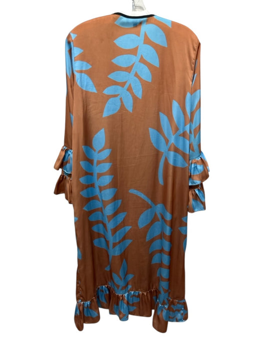 Lobo.Rosa Size U Orange & Blue Polyester Ruffle Detail Leaf Print Coverup Orange & Blue / U