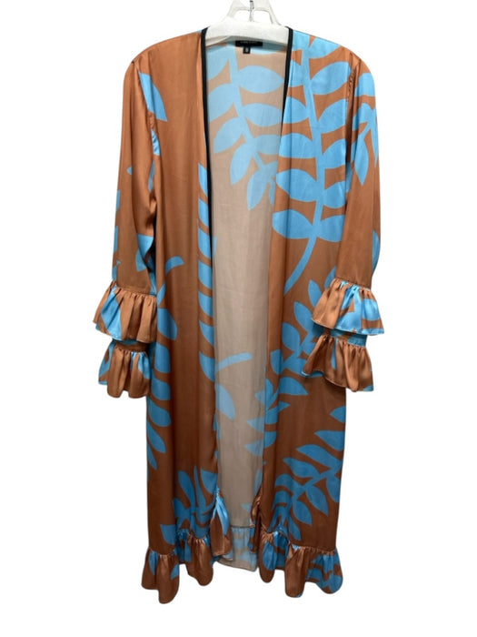 Lobo.Rosa Size U Orange & Blue Polyester Ruffle Detail Leaf Print Coverup Orange & Blue / U
