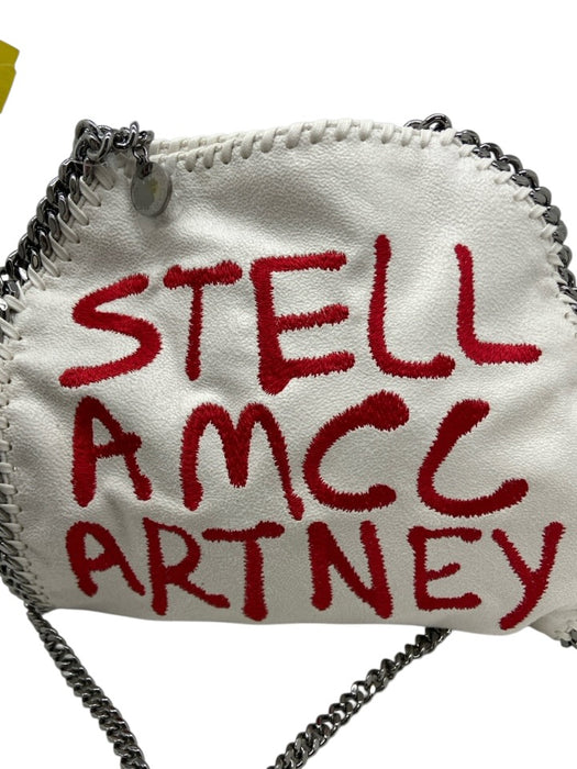 Stella McCartney White & Red Leather Chain Strap Embroidered Logo Bag White & Red / S
