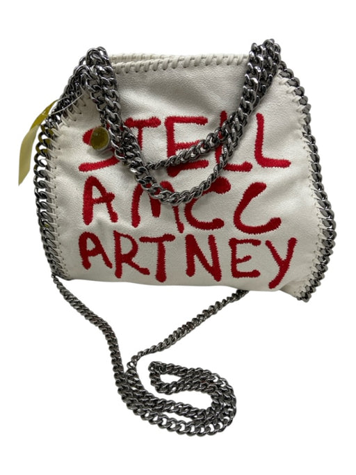 Stella McCartney White & Red Leather Chain Strap Embroidered Logo Bag White & Red / S