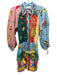Alemais Size 2 Blue & Multi Flax Blend Button Front Tie belt Collar Dress Blue & Multi / 2