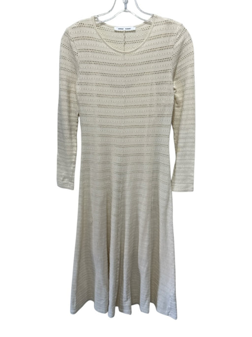 Samsoe Samsoe Size XS Off White Cotton Long Sleeve Midi Pointelle Dress Off White / XS