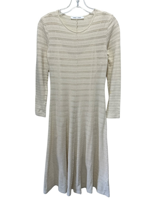 Samsoe Samsoe Size XS Off White Cotton Long Sleeve Midi Pointelle Dress Off White / XS