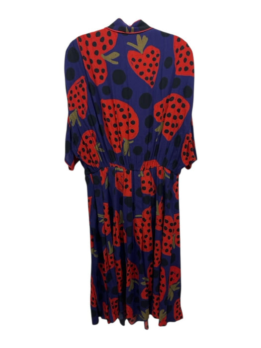 Farm Rio Size M Purple, Red & Black Rayon Strawberry Print 1/2 Sleeve Dress Purple, Red & Black / M