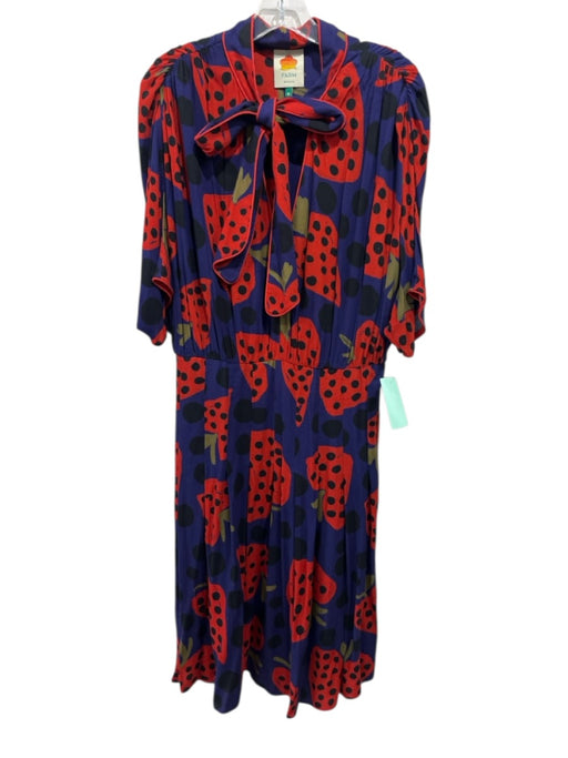 Farm Rio Size M Purple, Red & Black Rayon Strawberry Print 1/2 Sleeve Dress Purple, Red & Black / M
